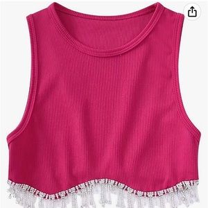 Pink Tank Top with diamond fringe